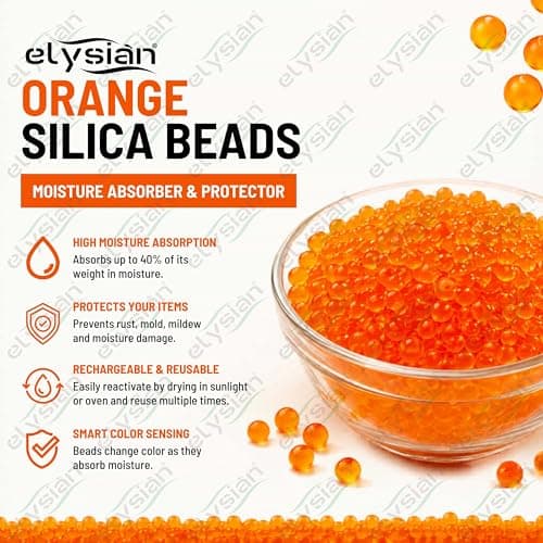 Elysian Color Indicating Orange Desiccant Silica Gel Beads Absorbent Rechargeable For Moisture, Room, Kitchen, Wardrobe, Cupboard, car, Bedroom, Camera, Lenses, Shoes (Orange, 1 KG) 2
