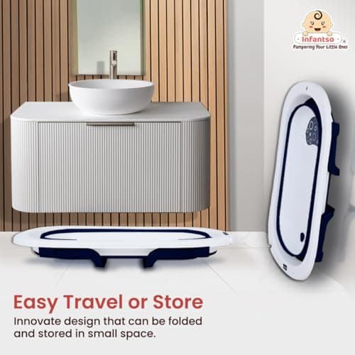 Infantso Premium Bath Tub for Baby 0-5 Years, Newborn Baby Essentials, Kid-Friendly-Mini Swimming Pool with Drain Plug, Portable Bathtub for Newborn Baby|Folding Bathing Tub Girls&Boys with Soap Tray 5