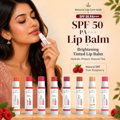 Kaumudi Brightening Tinted Lip Balm | SPF 50 PA+++ In-Vivo Tested | Raspberry Seed Oil + Zinc Oxide + Kojic Acid | A2 Ghee & Rosehip Oil | No Petroleum Jelly No Paraffin | For Dark & Pigmented Lips |  2