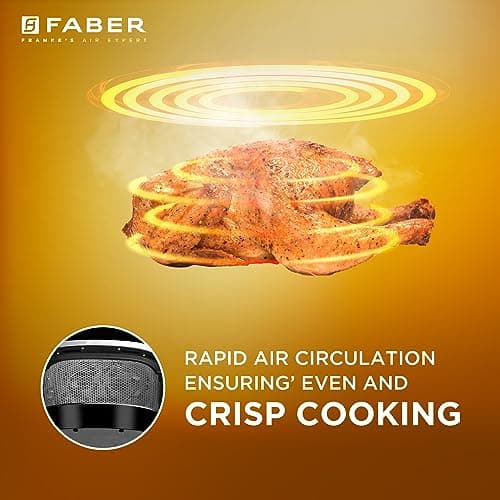 Faber 6L 1500W Digital Air Fryer | Fry, Bake, Roast, Toast, Defrost, Grill & Reheat | 85% Less Oil, 360° Air Cooking | 8-Preset Menu, LED Display & Touch Control, Non-Stick Pan, View Window | (Black) 4