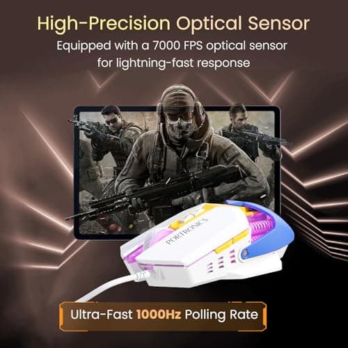 Portronics Vader 2.0 Wired Gaming Mouse with 7 Programmable Button Control, Adjustable DPI Upto 7100 Gaming Grade, 10 Million Clicks, RGB LED Lights, Ultra-Responsive 7000fps,1.5M Cable (White) 5