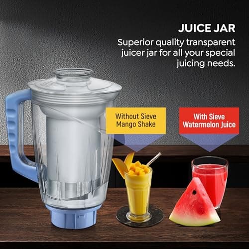 Prestige Iris 750 Watt Mixer Grinder with 3 Stainless Steel Jar + 1 Juicer Jar (White and Blue) 3