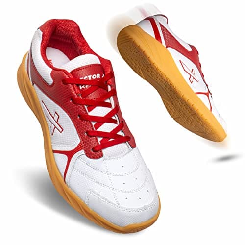 Vector X Ranger Badminton/Court Shoes Plus Non Marking Crepe Rubber Outsole, Lightweight & Comfort Shoe Best for Squash, Table Tennis,Volleyball, Basketball & Indoor Sports (White-Red) Size 8
