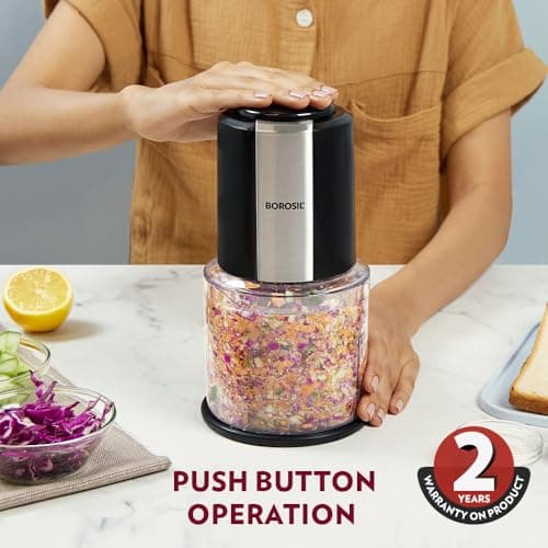 Borosil Chef Delite 300 Watts Electric Chopper for Kitchen, Twin Blade Technology, 600 ml 'chop-n-store' plastic bowl with lid, Vegetable Chopper, Cutter, Chop, Mince, Dice, Whisk, Blend, Black 4