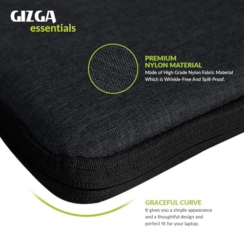 Gizga Essentials 14.1 Inch Laptop Sleeve Case Cover Bag with Extra Pouch & Front Pocket | Slim & Water-Resistant Nylon Fabric with Shockproof Foam Padding, Soft Lining & Premium Zipper Closure (Black) 5