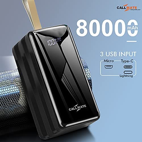 CALLMATE 80000mAh Ultra High Capacity Power Bank, 15W Fast Charging|Digital Display|4 USB Output Ports and 3 Input|LED Torch| Multi-Layer Protection for iPhone, Smartphones (Black, Lithium Polymer) 2