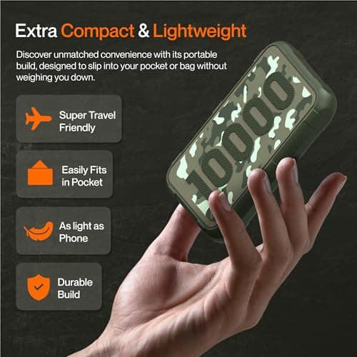 Ambrane 10000mAh Power Bank, Rugged & Slim, 22.5W Fast Charging, Compact & Travel-Friendly, USB & Type-C Output, PD & QC, Compatible with iPhone, Samsung, Oneplus & All Android (Force 10K, Orange) 4