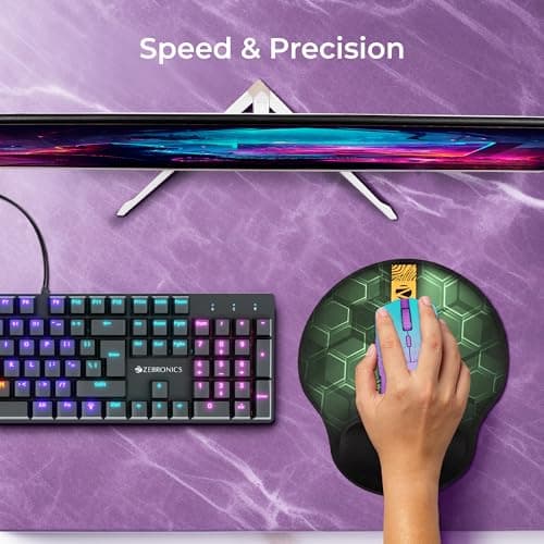 ZEBRONICS MSP-X5 Mouse Pad, for Speed and Precision Operation, Ultra-Smooth Fabric Surface + Memory Foam Wrist Rest, Optimised for All Mouse Sensors, Anti Slip Rubber Base, Surface of 211 x 240 mm 2