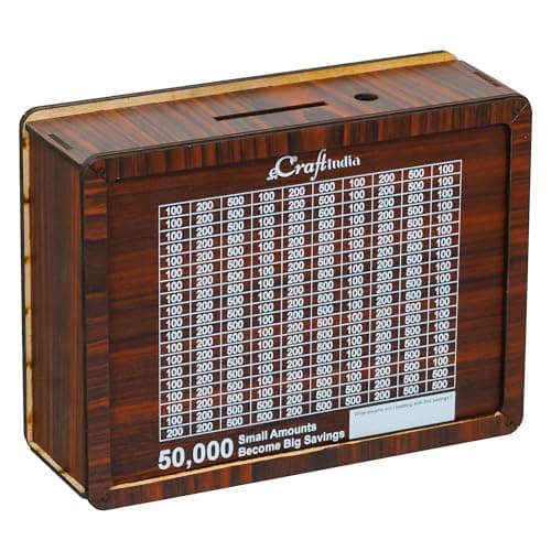 eCraftIndia Wooden Piggy Bank for Kids Girls Boys Adults | Coin Box with Numbers | 50,000 Rs Goal Tracker | Donation Box | Money Box | Money Saving Box for Adult | Piggy Bank for Kids Return Gift 3