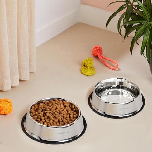 Amazon Basics Dogs Stainless Steel Pet Feeding Bowl, 1800Ml, (Set of 2), 22.5 Cm, 28.5 Cm, 6.5 Cm, Medium 5