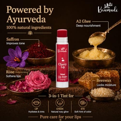 Kaumudi Handmade & 100% Natural 3in1 Lip Balm Combo (Lip Tint|Cheek Tint|Eye Shadow) made with Rose & Saffron Ess. oil | Best for Dry, Damaged & Chapped Lips | Hydrates & Moisturizes (Glow - Cherry -  5