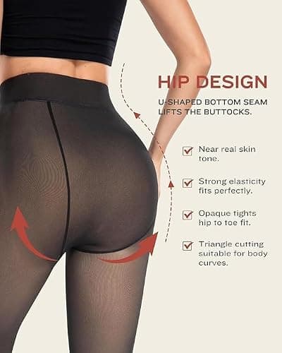 FLYNGO Women Skinny Fit Mid Rise Winter Wear Warm Fleece Thermal Leggings Tights Pants, Waist Size : 26 to 34 (Fake Translucent) 5