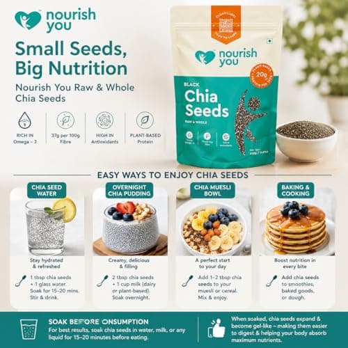 Nourish You Raw & Whole Chia Seeds 250g | Dirt & Stone free | Gluten Free | Source of Calcium, Protein , Dietary Fibre & Antioxidant | Rich with Omega 3 & Zinc | Premium superfoods | Pack of 1 | Suppo 4