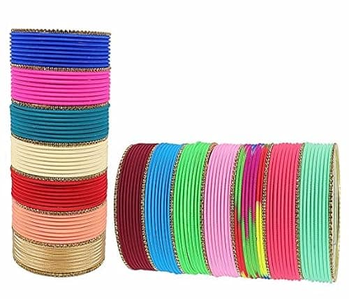 NMII Non-Precious Metal Base Metal with Zircon Gemstone Studded worked and Cutting Shaped Glossy Finished Bangle Set For Women and Girls,(Multicolor_2.10 Inches) Pack Of 144 Bangle Set 2