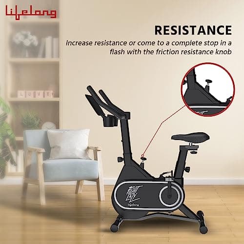 Lifelong Fit Pro Spin Fitness Bike with 7Kg Flywheel, Adjustable Resistance & Heart Rate Sensor for Fitness at Home Workouts|Max Weight Capacity: 120 kg (LLSBB50, Black) 2