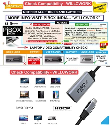 pibox India USB C to HDMI Adapter USB Type C to HDMI Adapter Cable for MacBook Pro 2018/2017, iPad Pro/MacBook Air 2018, Chromebook, Surface Book 2/Go, Samsung S8/S9/Plus, More (Grey Color) 2