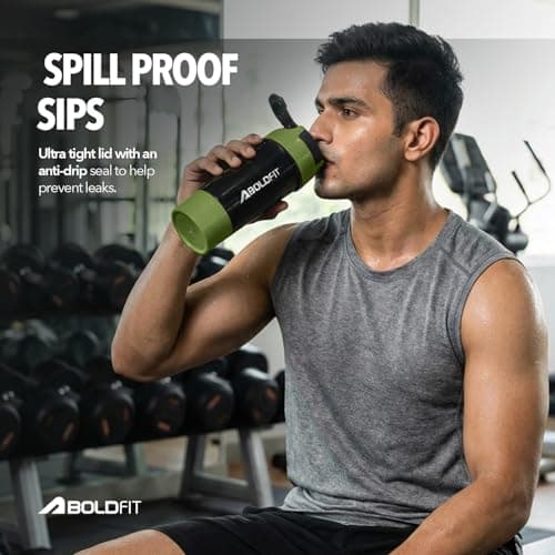 Boldfit Gym Shaker Pro Cyclone Shaker Bottle 500ml with Extra Compartment, Leakproof, Sturdy Ideal for Protein Supplement, Preworkout and BCAAs, BPA Free Sipper Bottle Shaker bottle for Gym Army Green 2