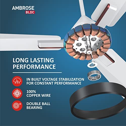 Havells 1200mm Ambrose BLDC Motor Ceiling Fan | Remote Controlled, High Air Delivery Fan | 5 Star Rated, Upto 60% Energy Saving, 2 Year Warranty | (Pack of 1, Pearl White Wood) 3