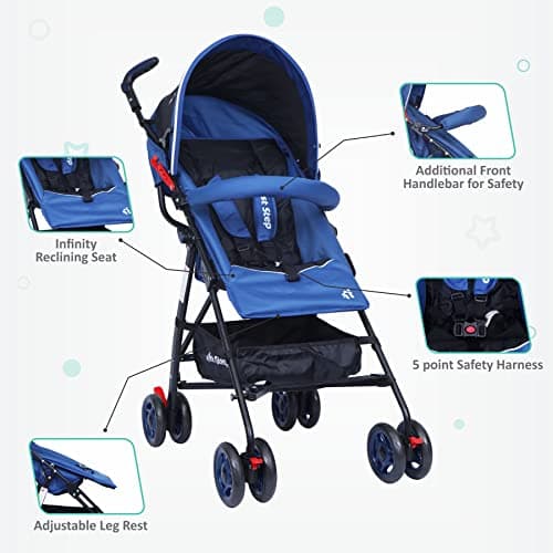 1st Step Jet Baby Stroller/Pram with 5 Point Safety Harness and Adjustable Handles Capacity 15kg (Blue) 3