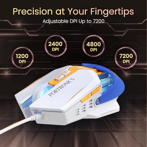 Portronics Vader 2.0 Wired Gaming Mouse with 7 Programmable Button Control, Adjustable DPI Upto 7100 Gaming Grade, 10 Million Clicks, RGB LED Lights, Ultra-Responsive 7000fps,1.5M Cable (White) 3