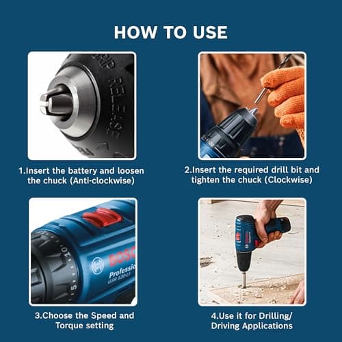 BOSCH GSR 120-Li Professional 12V Cordless Drill Driver Kit |10mm Chuck Size| No-load Speed (1st/2nd)- 0-400/0-1500 RPM | Torque (Hard/Soft)- 30/14 Nm | 2 Batteries Included| 1 Yr Warranty 5