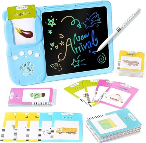 BAREPEPE Plastic 112 Talking Flash Cards LCD Writing Tablet for 3-8 Years Toddlers,Rechargeable Drawing Board Pad Toy for Boys Girls Kids Birthday Gifts,Preschool Montessori Speech Therapy-Blue
