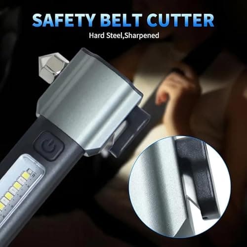 FLYNGO 3 in 1 Multifunction LED Torch Light Rechargeable, Rescue Emergency Flashlight with Car Seat Belt Cutter & Glass Breaker, Bright Zoomable Torch Light for Trekking, Camping (Black) 5