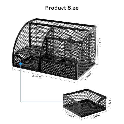 Geniric Generic Mesh Office Stationery Desk Tidy Organiser 5 Storage Compartment and 1 Drawer with Non-Marking Rubber Pads, Black 2