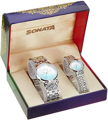 Sonata Bandhan Quartz Analog Gradient Silver & Blue Dial Silver Metal Strap Watch for Couple - NT10138925SM01 2