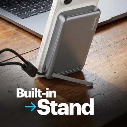 Stuffcool Nido 10000mAh Qi2.2 Certified Magsafe Powerbank, 25W Fast Wireless Charging, 45W PD Fast Charging, Built-in USB-C Cable & Stand, Digital Display, Compatible with iPhone, Samsung & Pixel 5