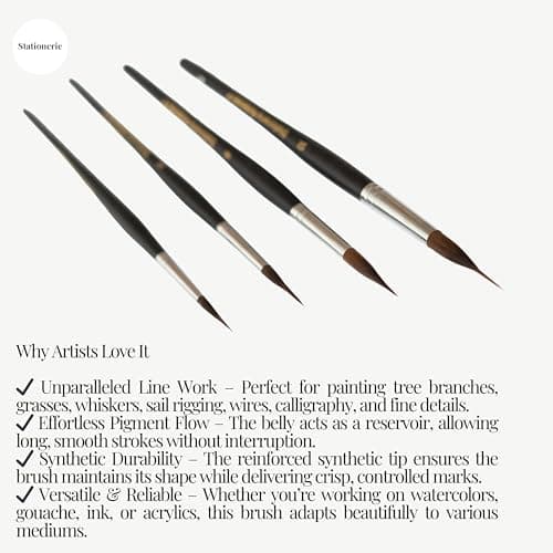 Stationerie Professional Needle Detail Mop Paint Brushes Set, 4 Sizes with Storage Case, Matt Black, Best for Calligraphy,brushpen,Writing Brush,Signature Brush 2