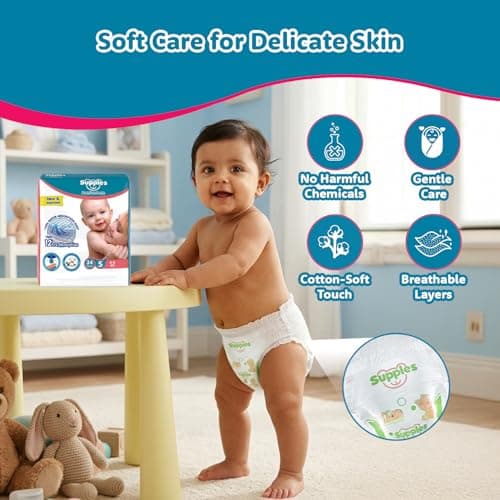 Amazon Brand - Supples Premium Diapers, Small (S), 34 Count, 4-8 Kg, 12 hrs Absorption Baby Diaper Pants 4