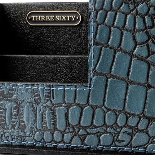 Desk Organizer Faux Leather Multi-Compartment Stationery Holder - Desktop Storage for Home Office and Professional Workspace (BLUE) 2