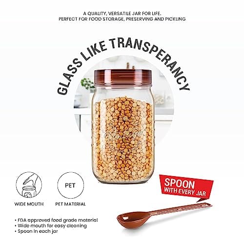 MILTON Vintage Plastic Storage Jar and Container Set, Airtight & BPA Free Containers for Kitchen Storage, Grocery Kitchen Container Stoarge, Multipurpose Transparent Jar, 1000 ML Each, Set of 2 4