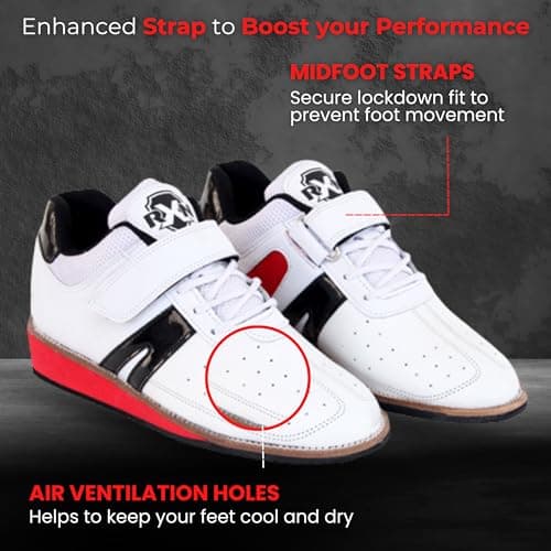 RXN Gold Medalist Weightlifting Shoes for Mens (White, 9 UK) 4