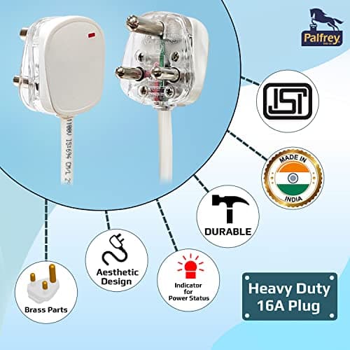 Palfrey Heavy Duty Extension Board - Single 16A Switch with 16A Socket with 3 Meter Heavy Duty 1.5mm Cable White (2200W) (3 Meter), 230 Volts 5