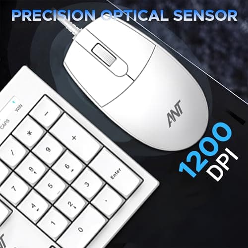 Ant MASTER10 Full Size Wired Combo Keyboard and Mouse Set, 104 Keys, 6 Anti-Ghosting, Membrane Switch, 3D Optical Mouse, 1200 DPI, USB Plug & Play, for Windows, Mac, Linux – White 5