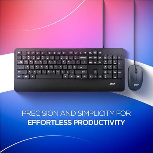 Acer PalmEase Wired Keyboard & Mouse Combo with Palm Rest |Plug & Play USB 2.0, 1600 DPI, Co-Pilot Key, Rupee ₹ Symbol | 10m Range, 10M Keystroke Life | Windows & Mac Compatible – Black 2