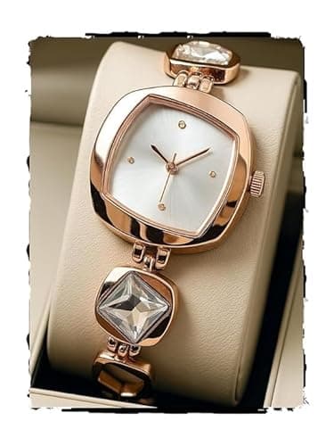 styledose Luxury Dial in Square case with Ston Studded brecelet Strap Quartz Analogue Wrist Watches for Women's & Girls&Miss&Ladies (Rosegold (White))