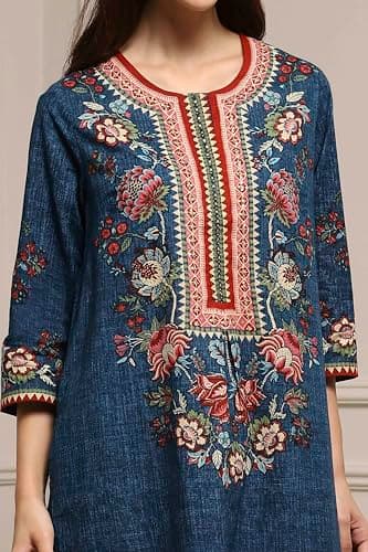 Biba Women Blue Cotton Straight Printed Kurta Pants Set_34 3