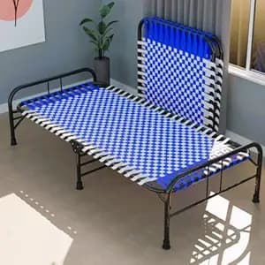 Foldable Bed Frame Portable Folding Single Cot of Iron Trundle for Adults Niwar Bed Charpai/Khatiya Floor for Sleeping (3x6 feet) (Blue)