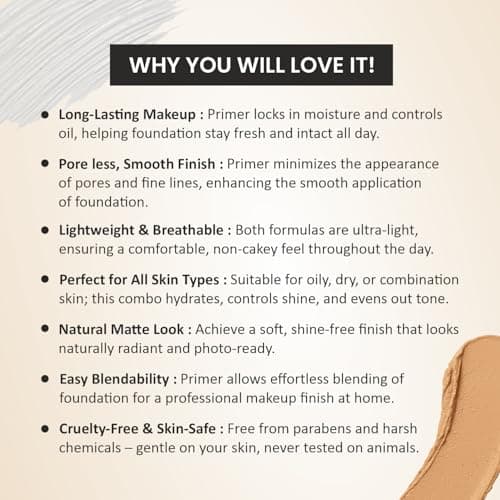 Verymiss Waterproof Foundation & Primer Combo | Natural Finish, Long-Lasting & Lightweight | Pore Blurring + High Coverage Base 5