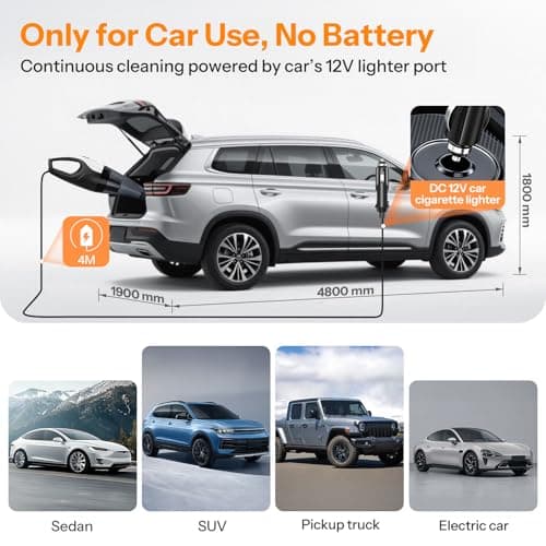 UN1QUE Vacuum Cleaner for Car Use with DC 12V & LED Light Car Vacuum 4m Power Cord 6000pa Powerful Suction, HEPA & Stainless Steel Filter, Only for Car Cigarette Lighter Use, No Battery 2