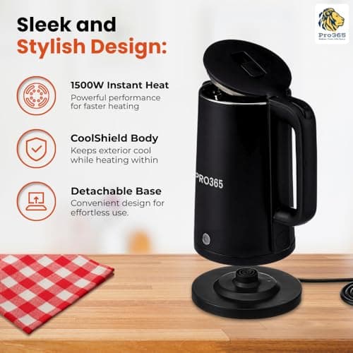 PRO365 Premium Electric Kettle 1800 Watts | 1.5L Stainless Steel Inner Body | Cool Shield Body| Auto Shut-Off | Keep Warm Function | Anti-Rust | Dry Boil Protection | Power Saver 2