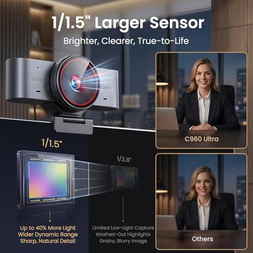 eMeet C960 4K AI Tracking Webcam for PC & Laptop, Sony Sensor, Autofocus, Triple Microphone Array, Gesture Control, Streaming Camera for OBS, Twitch, Zoom, Teams & Switch 2 2