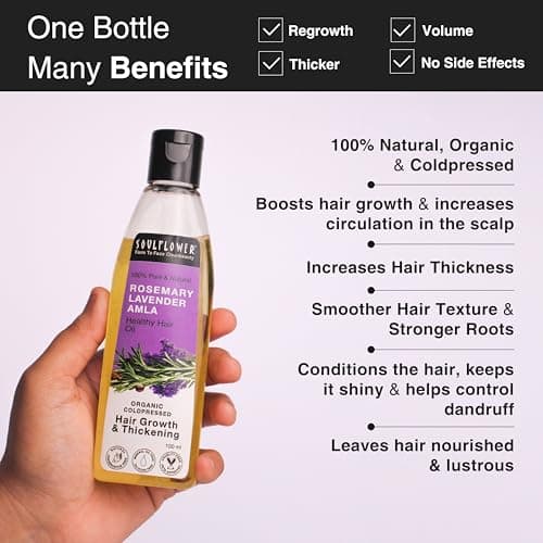Soulflower Rosemary Lavender Amla Hair Oil for Hair Growth & Hair Fall Control | Anti Dandruff, Dry Scalp, Long & Strong Hair | Natural Essential Oils for Men & Women - 100ml 3