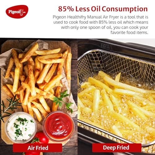 Pigeon Healthifry Manual Air Fryer, 360° High Speed Air Circulation Technology 1200 W With Non-Stick 4.2 liter Basket- Green 3