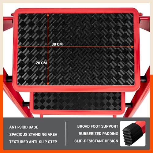 Bathla Everest 5-Step Steel Ladder with Safety Hand Grip | Anti-Skid Wide Steps (30L x 20W cm) | Lightweight, Foldable Ladder for Home & Office | 150Kg Load Capacity | 2 Year Warranty (Red) 4
