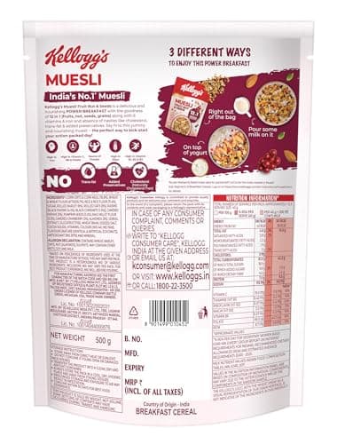 Kellogg's Muesli Fruit Nut & Seeds | 12 In 1 Power Breakfast | No Maida No Palm Oil | India's No 1 Muesli | 500g 3