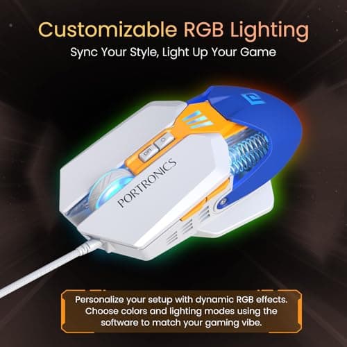 Portronics Vader 2.0 Wired Gaming Mouse with 7 Programmable Button Control, Adjustable DPI Upto 7100 Gaming Grade, 10 Million Clicks, RGB LED Lights, Ultra-Responsive 7000fps,1.5M Cable (White) 2